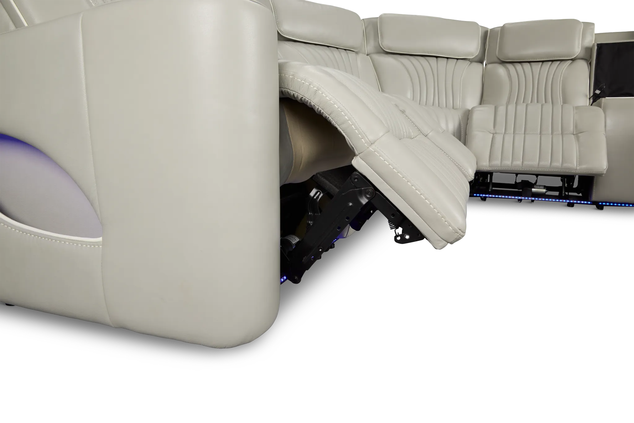 Nova Light Gray Lthr/vinyl Medium 2-arm Triple Power Massage Sectional