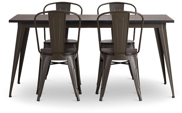 Harlow Dark Tone Rect Table & 4 Wood Chairs