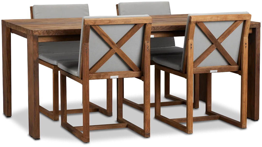 Linear Dark Gray 70" Teak Table & 4 Teak Cushioned Side Chairs