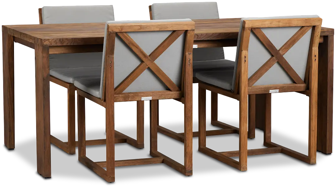 Linear Dark Gray 70" Teak Table & 4 Teak Cushioned Side Chairs Linear Dark Gray 70" Teak Table & 4 Teak Cushioned Side Chairs