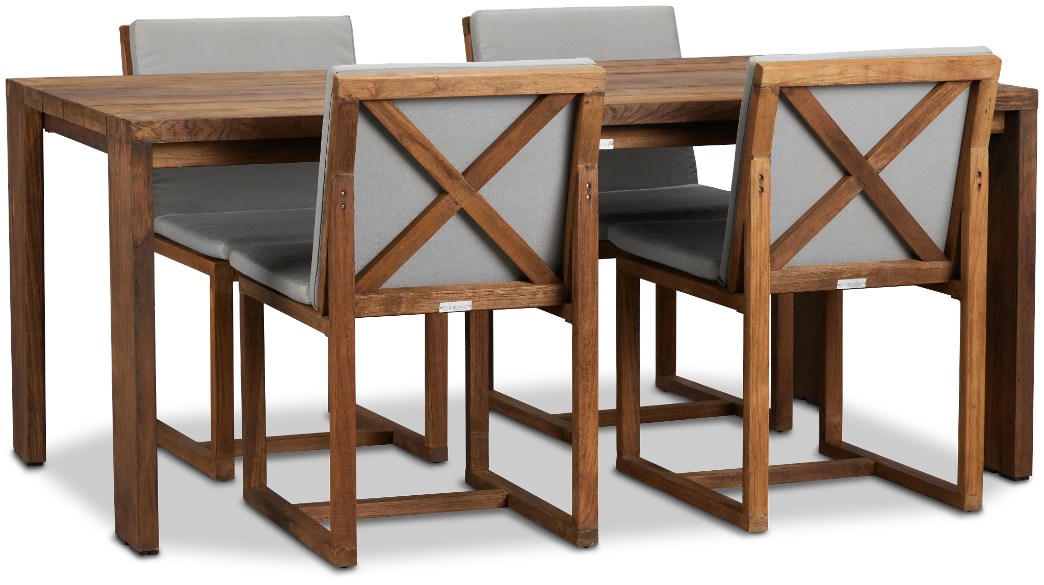 Linear Dark Gray 70" Teak Table & 4 Teak Cushioned Side Chairs