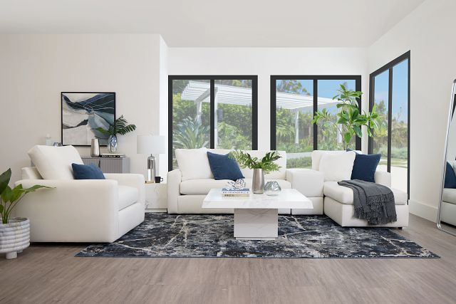 Citymod White Fabric Small Right Chaise Sectional With Media Console