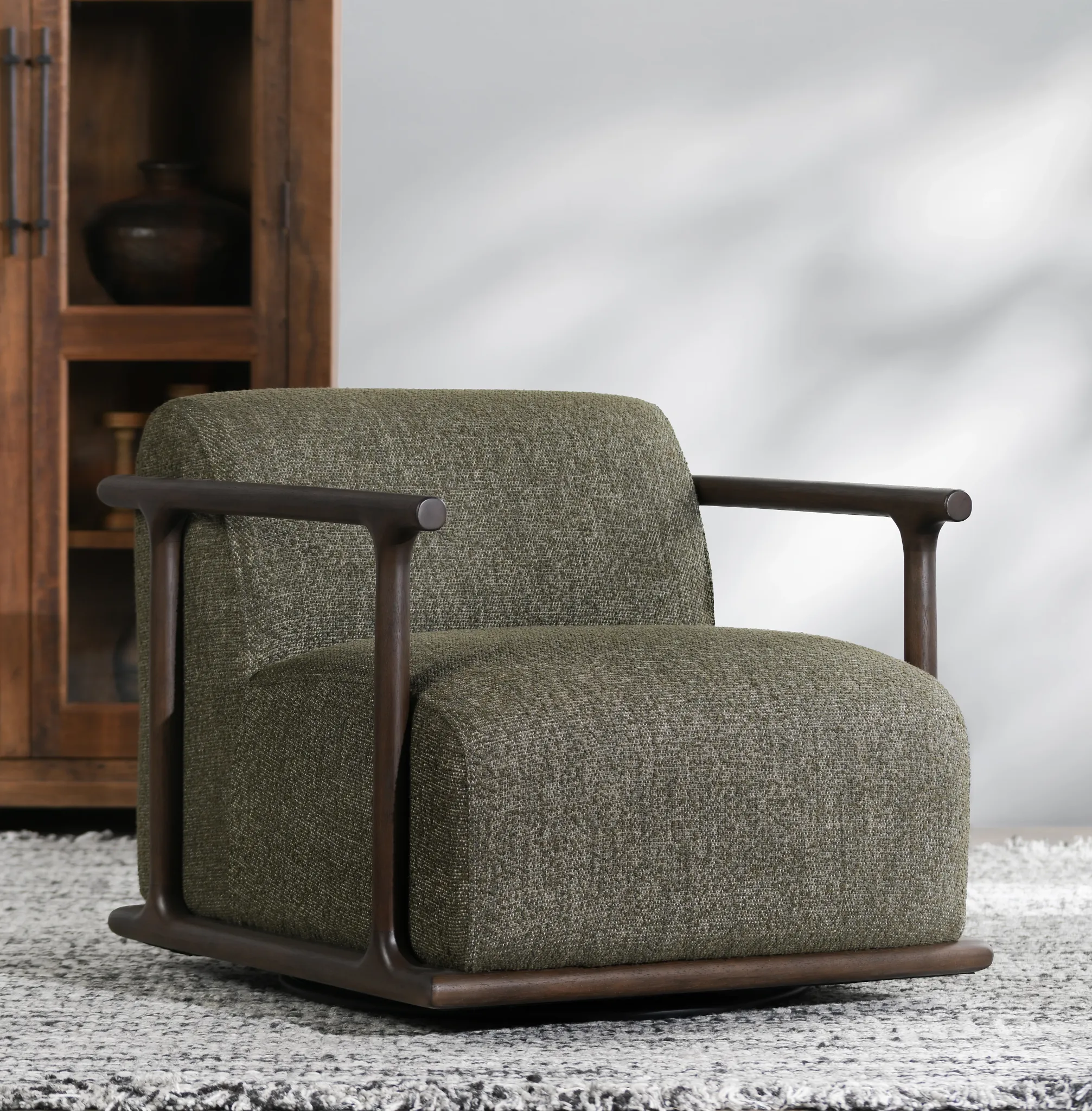 Coal Green Fabric Swivel Accent Chair