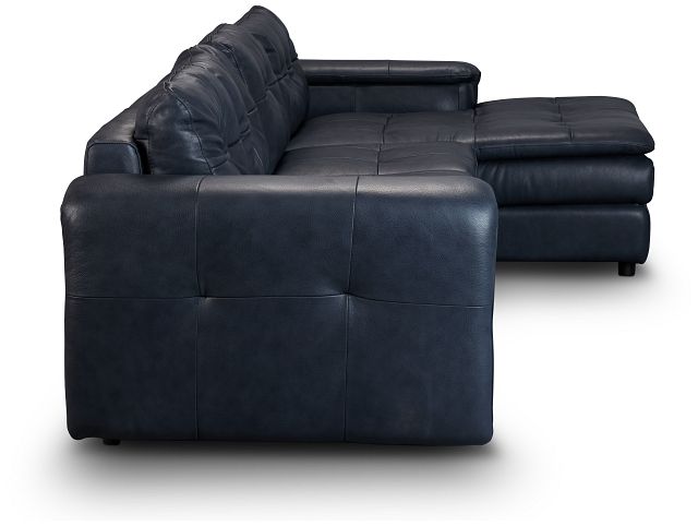 Rowan Navy Leather Small Right Chaise Sectional