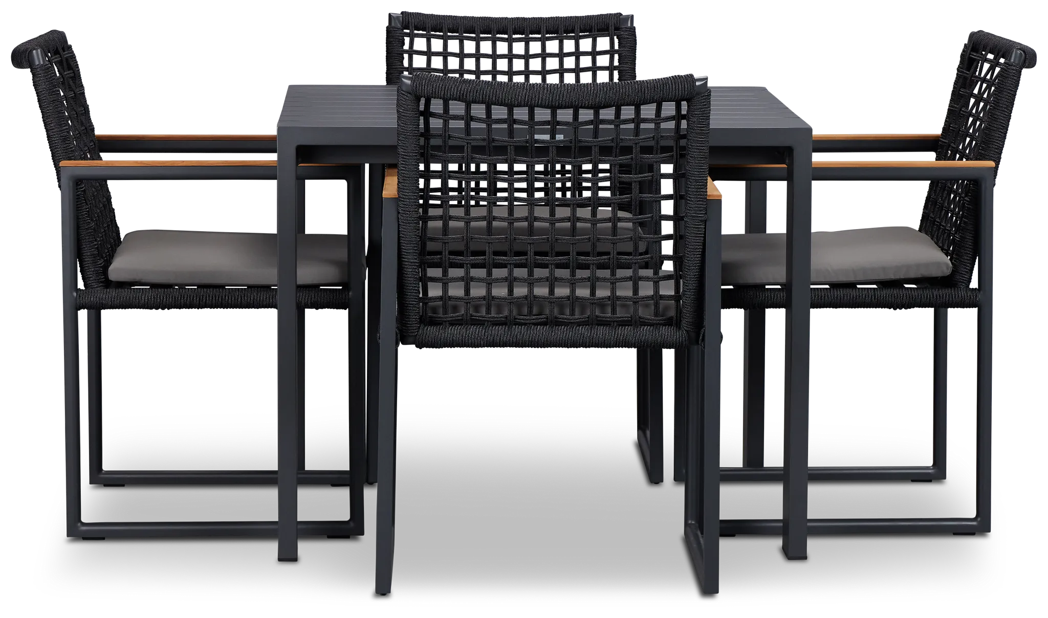 Sunrise Dark Gray 35" Square Table & 4 Teak Arm Chairs