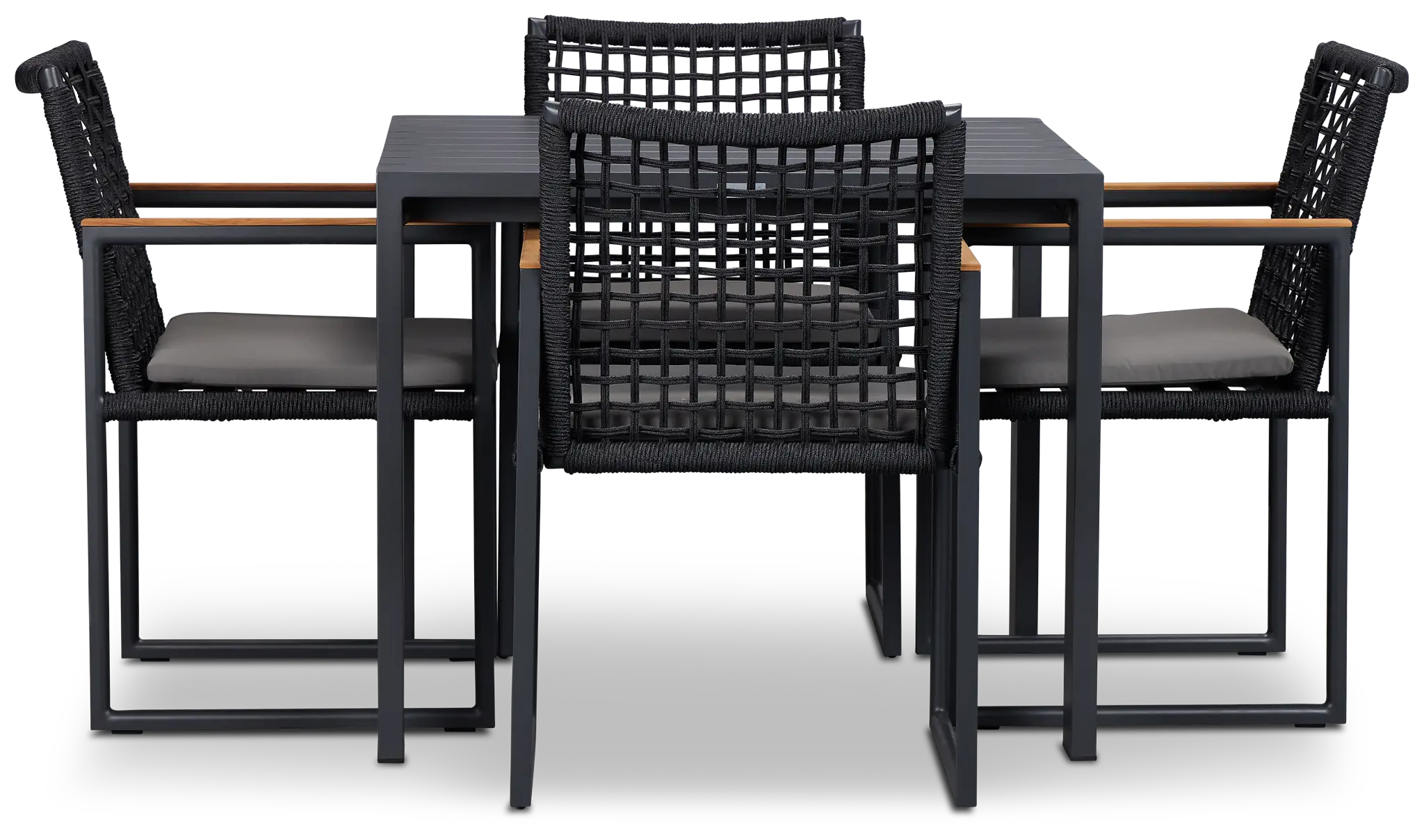 Sunrise Dark Gray 35" Square Table & 4 Teak Arm Chairs Sunrise Dark Gray 35" Square Table & 4 Teak Arm Chairs