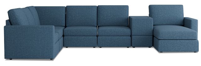 Citymod Blue Fabric Large Right Chaise Sectional With Storage Console