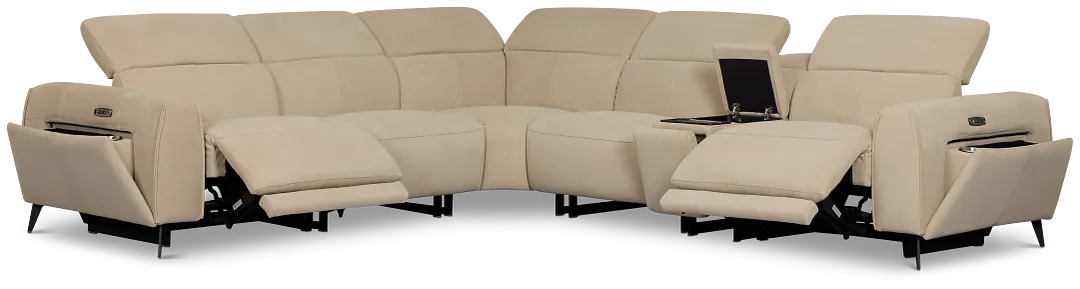 Reyna Beige Micro Medium Dual Power 2-arm Reclining Sectional