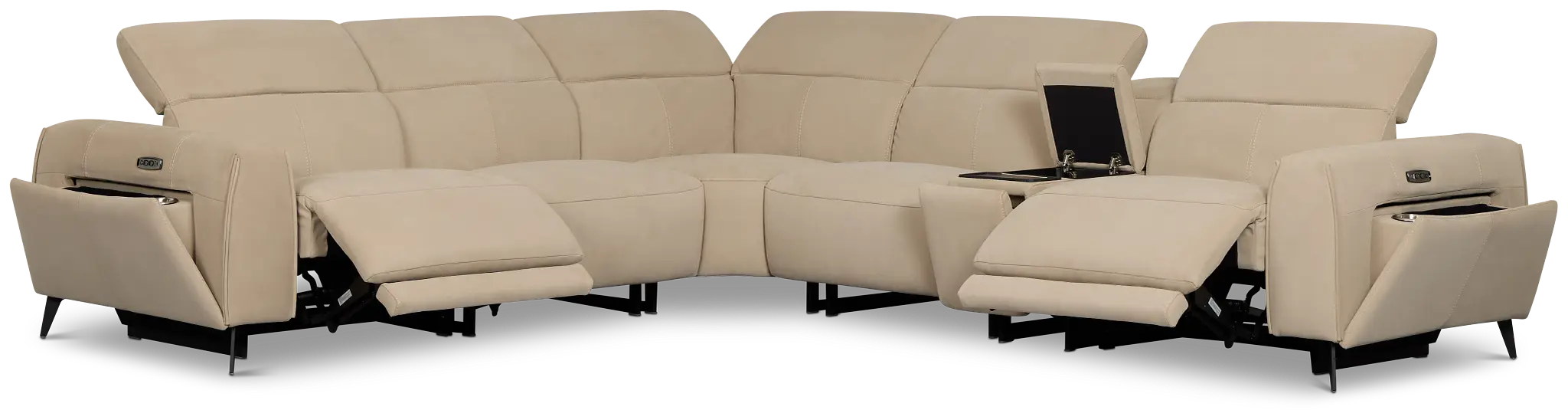 Reyna Beige Micro Medium Dual Power 2-arm Reclining Sectional Reyna Beige Micro Medium Dual Power 2-arm Reclining Sectional