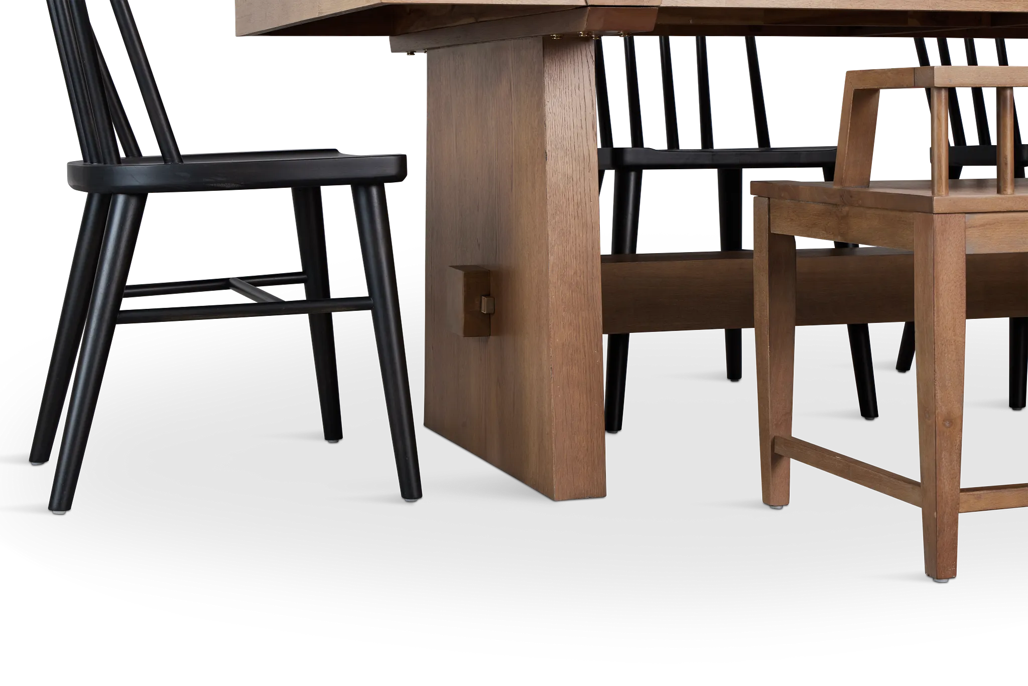 Provo Mid Tone Trestle Table With 4 Wood Side Chairs & Bench