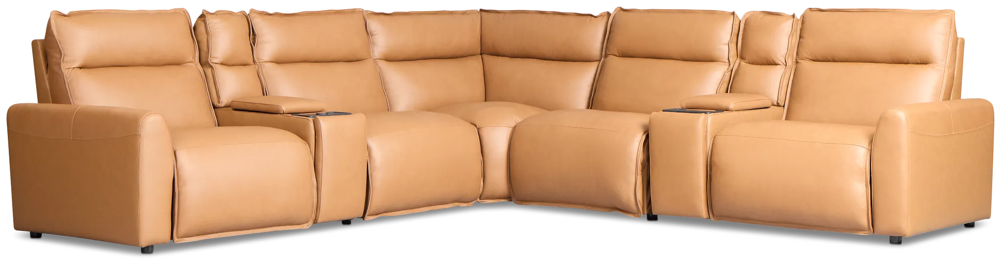Edison Medium Brown Leather/Vinyl Large Dual Power Reclining Two-arm Sectional