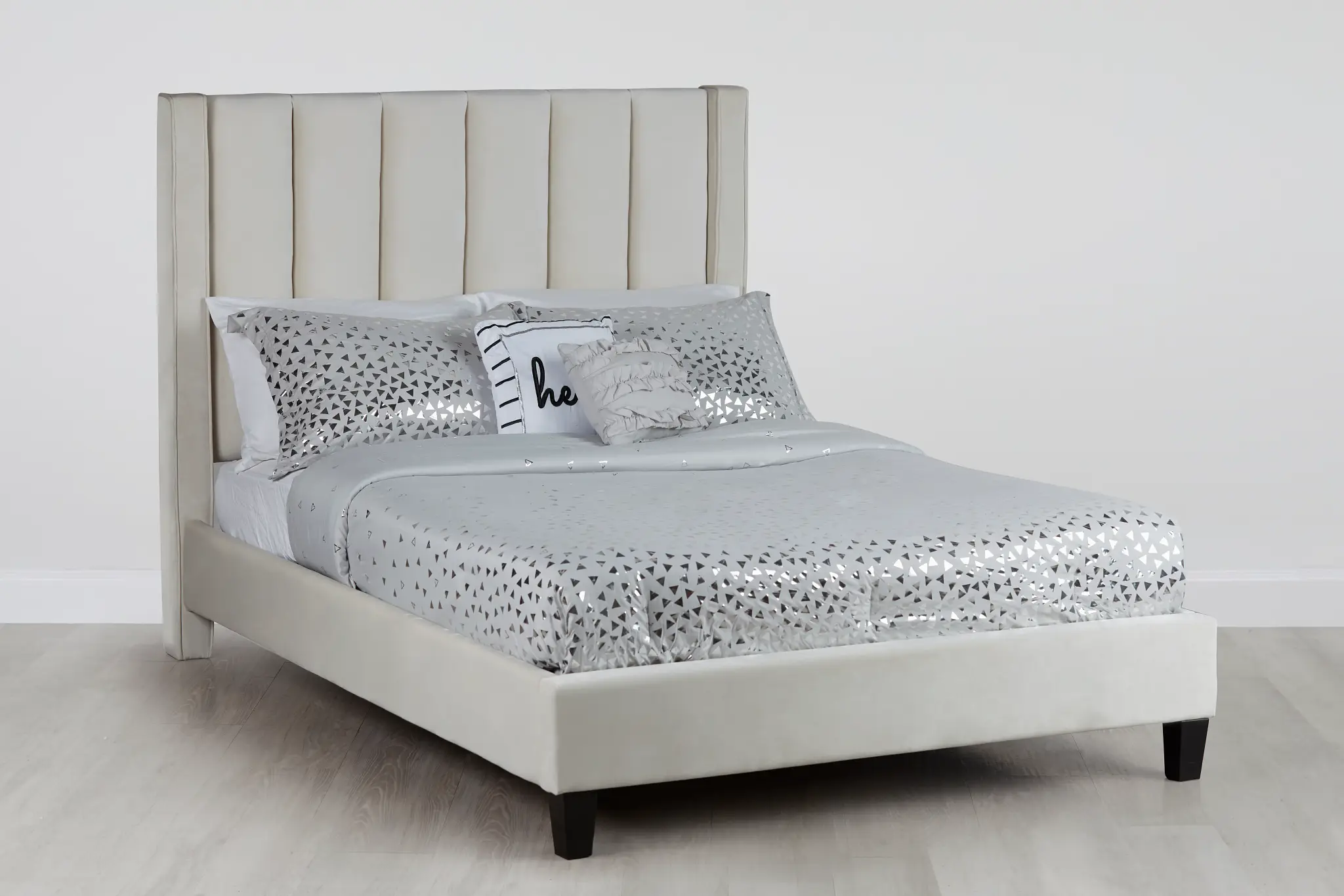 Audrey Beige Velvet Platform Bed Audrey Beige Velvet Platform Bed