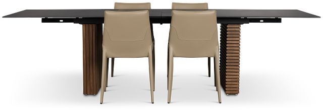 Wayne Two-tone Stone Rectangular Table & 4 Beige Upholstered Chairs