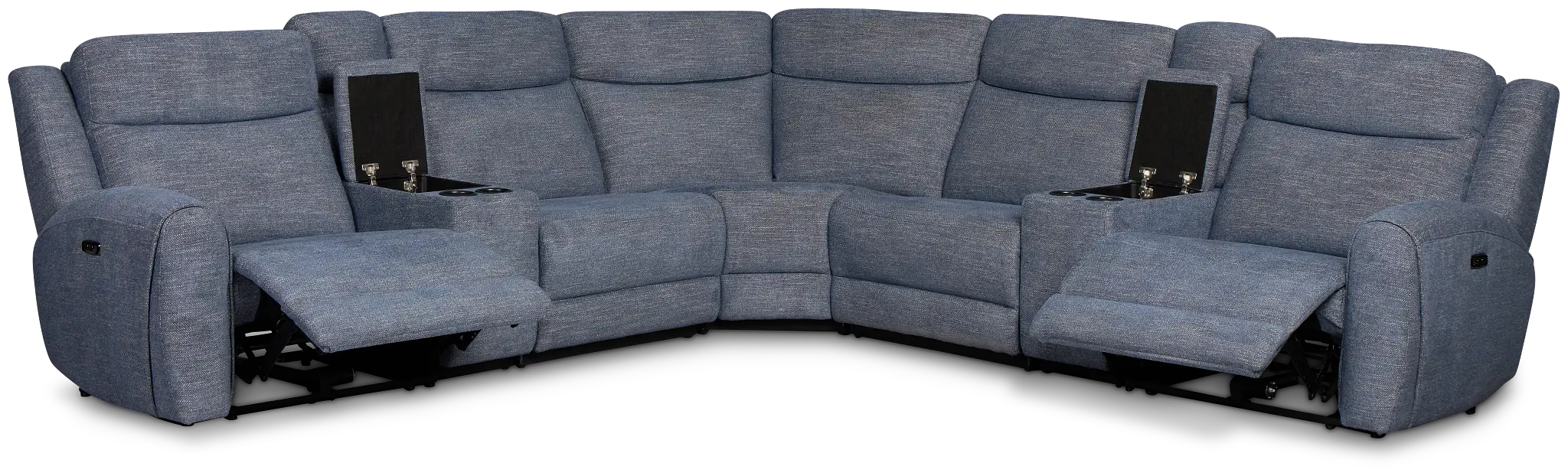 Walker Blue Fabric Large Dual Power Reclining Two-arm Sectional Walker Blue Fabric Large Dual Power Reclining Two-arm Sectional