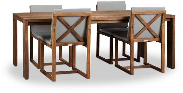 Linear Dark Gray 82" Teak Table & 4 Teak Cushioned Side Chairs