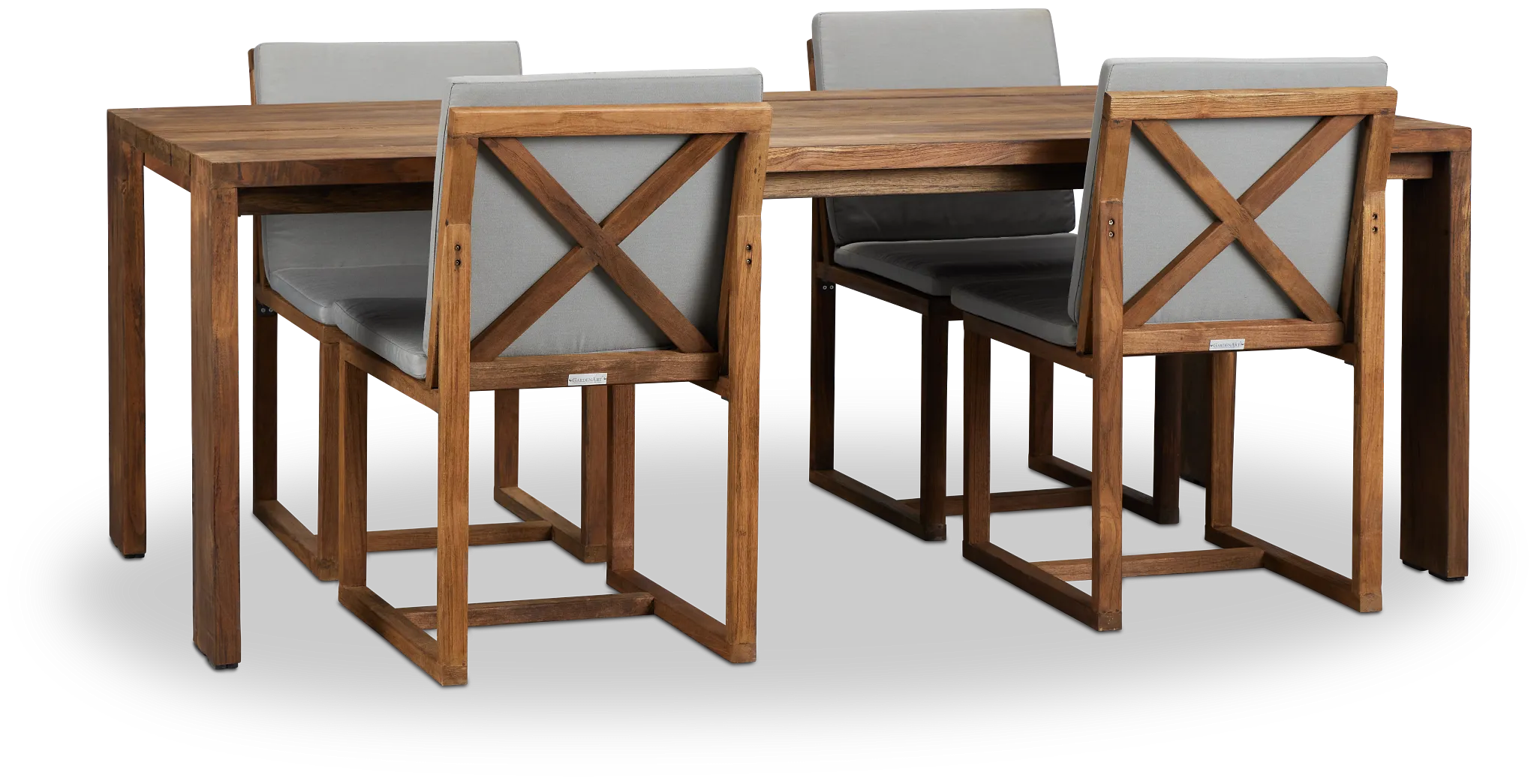 Linear Dark Gray 82" Teak Table & 4 Teak Cushioned Side Chairs