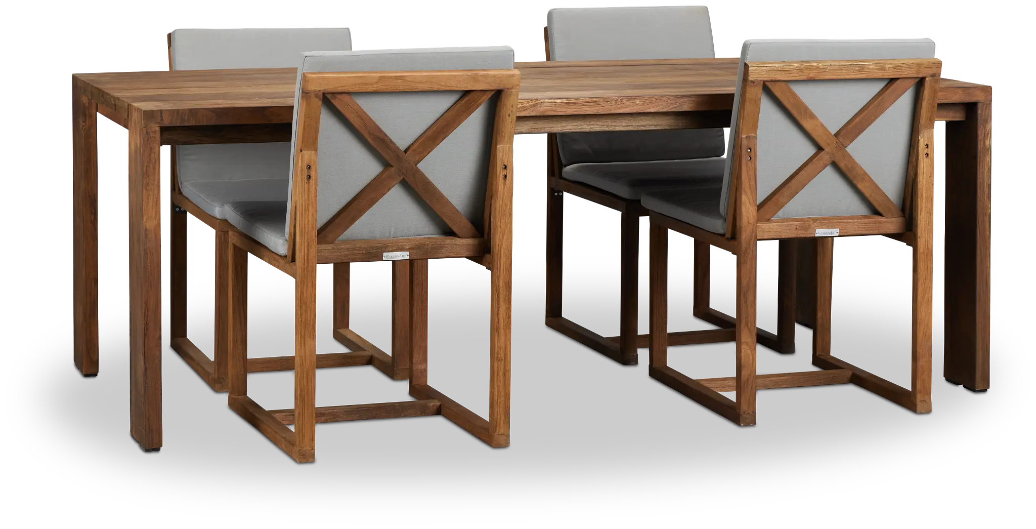 Linear Dark Gray 82" Teak Table & 4 Teak Cushioned Side Chairs Linear Dark Gray 82" Teak Table & 4 Teak Cushioned Side Chairs