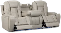 Eclipse Light Gray Lthr/vinyl Power Reclining Sofa W/ Massage