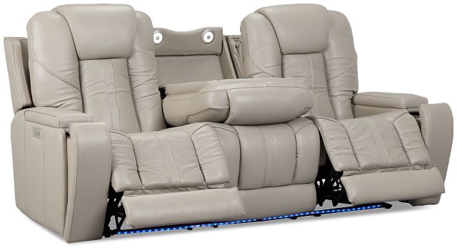 Eclipse Light Gray Lthr/vinyl Power Reclining Sofa W/ Massage