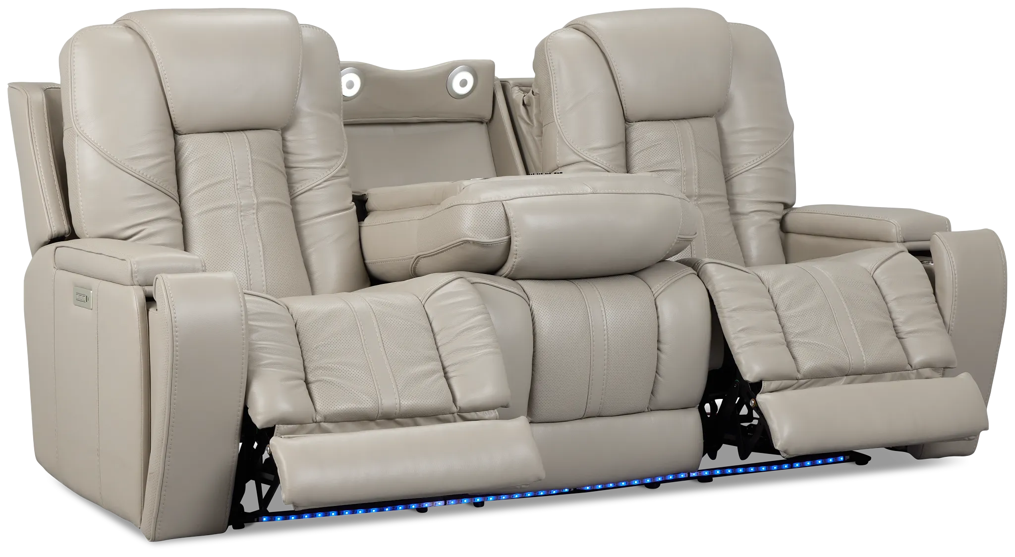 Eclipse Light Gray Lthr/vinyl Power Reclining Sofa W/ Massage