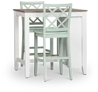 Edgartown Two-tone Storage High Table & 2 Light Blue Wood Barstools