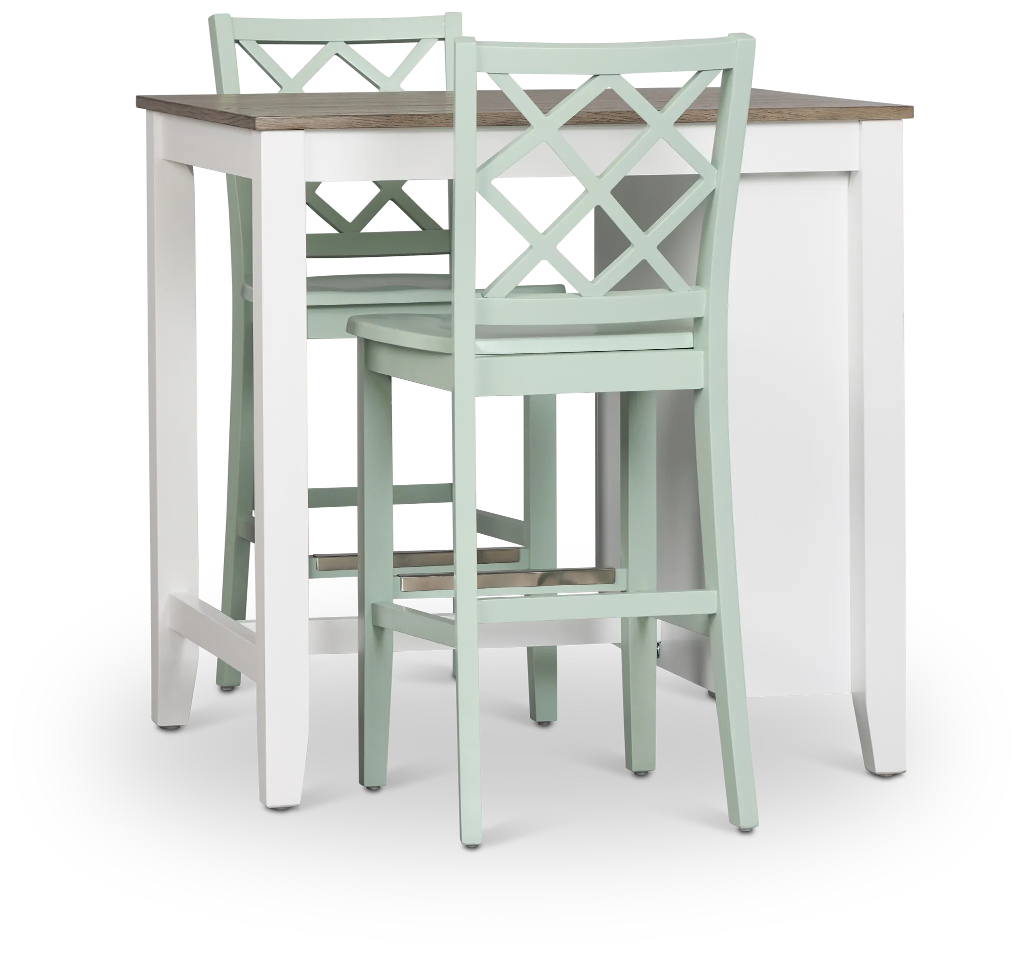 Edgartown Two-tone Storage High Table & 2 Light Blue Wood Barstools