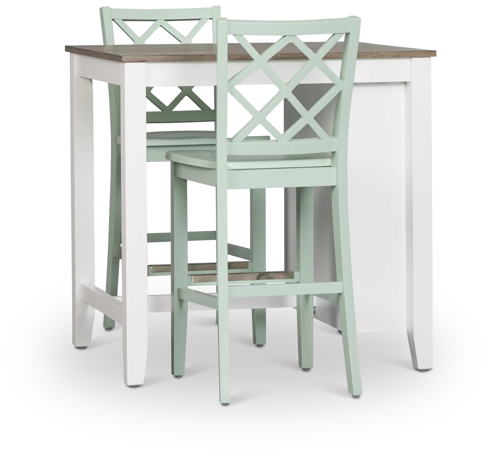 Edgartown Two-tone Storage High Table & 2 Light Blue Wood Barstools Edgartown Two-tone Storage High Table & 2 Light Blue Wood Barstools