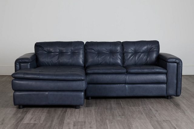 Rowan Navy Leather Left Chaise Sectional