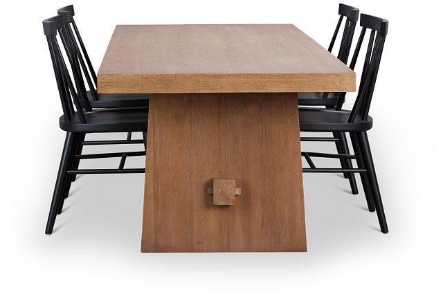 Provo Mid Tone Trestle Table & 4 Wood Chairs