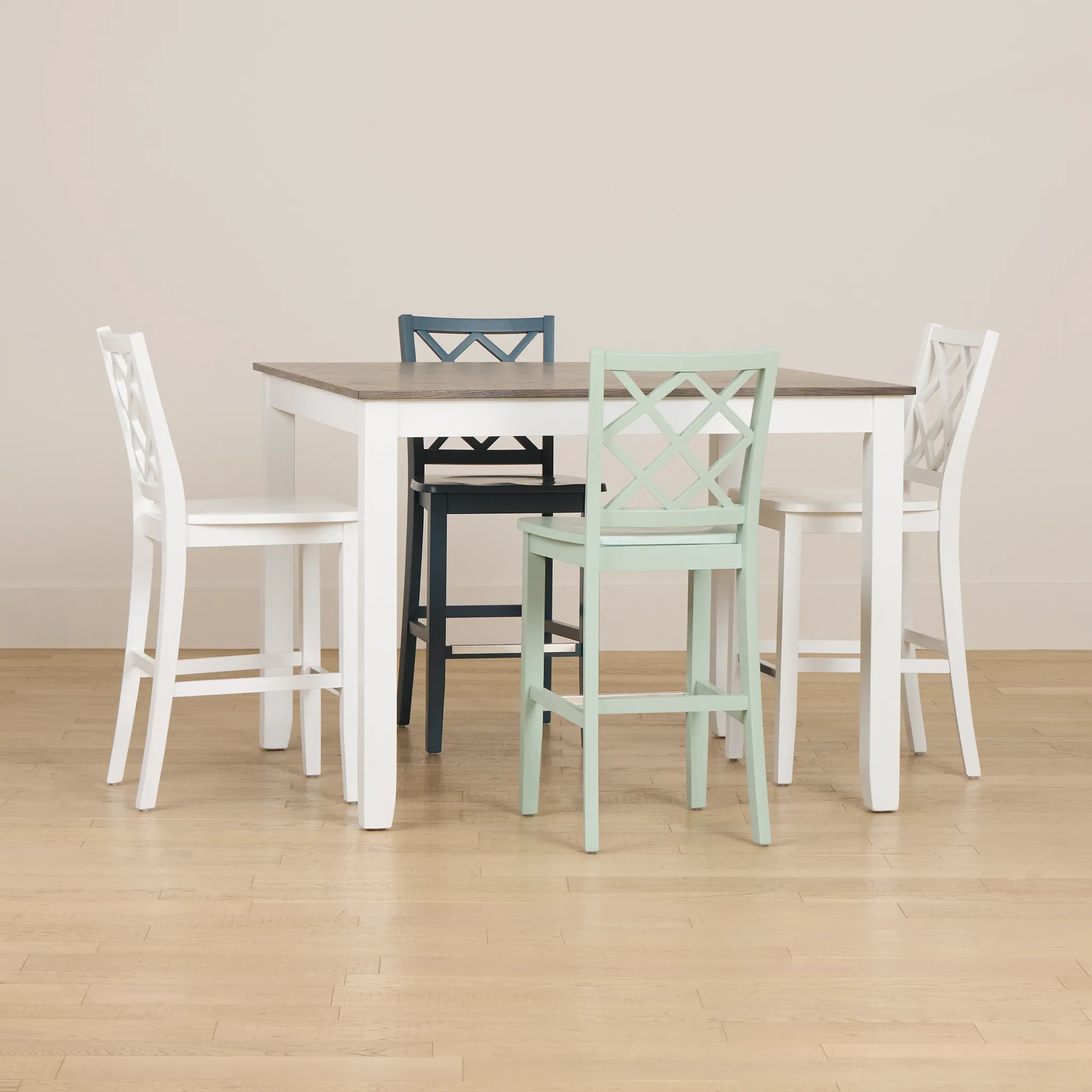 Edgartown Two-tone Square High Table & Mixed Barstools