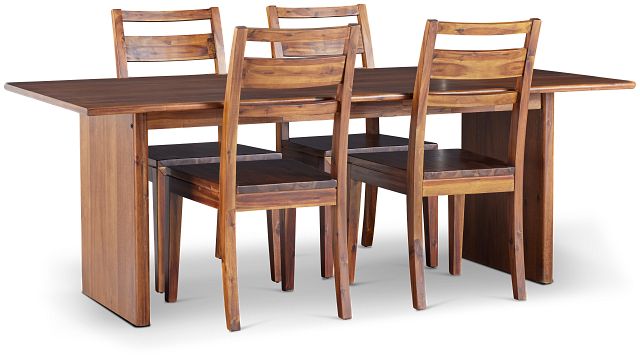 Bowery Dark Tone Rectangular Table & 4 Wood Chairs