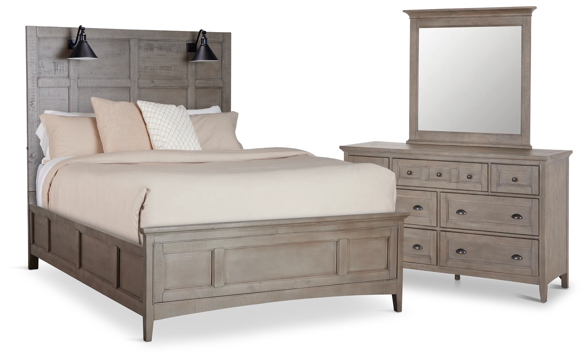 Heron Cove Light Tone Panel Bedroom With Lights