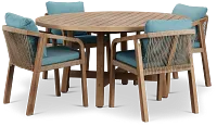 Laguna Light Tone Round Table & 4 Teal Cushioned Chairs