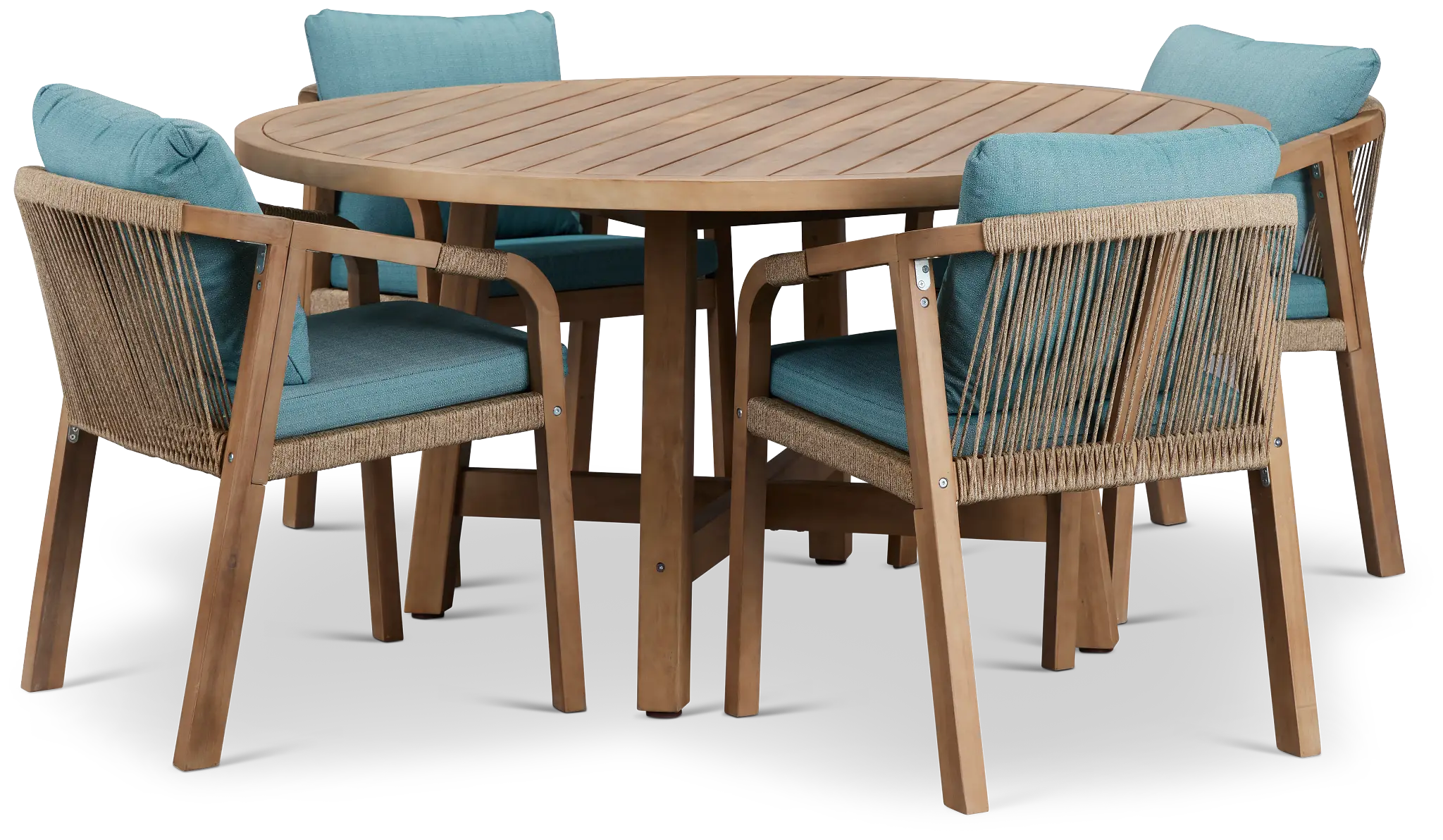 Laguna Light Tone Round Table & 4 Teal Cushioned Chairs Laguna Light Tone Round Table & 4 Teal Cushioned Chairs