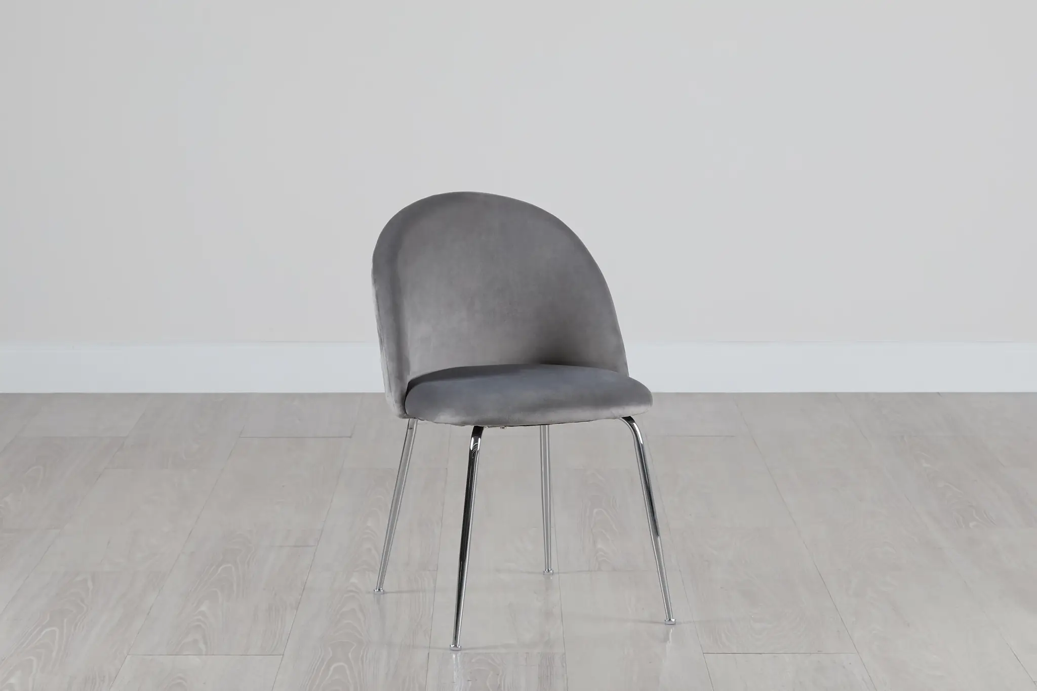 Capri Gray Velvet Upholstered Side Chair W/ Chrome Legs Capri Gray Velvet Upholstered Side Chair W/ Chrome Legs