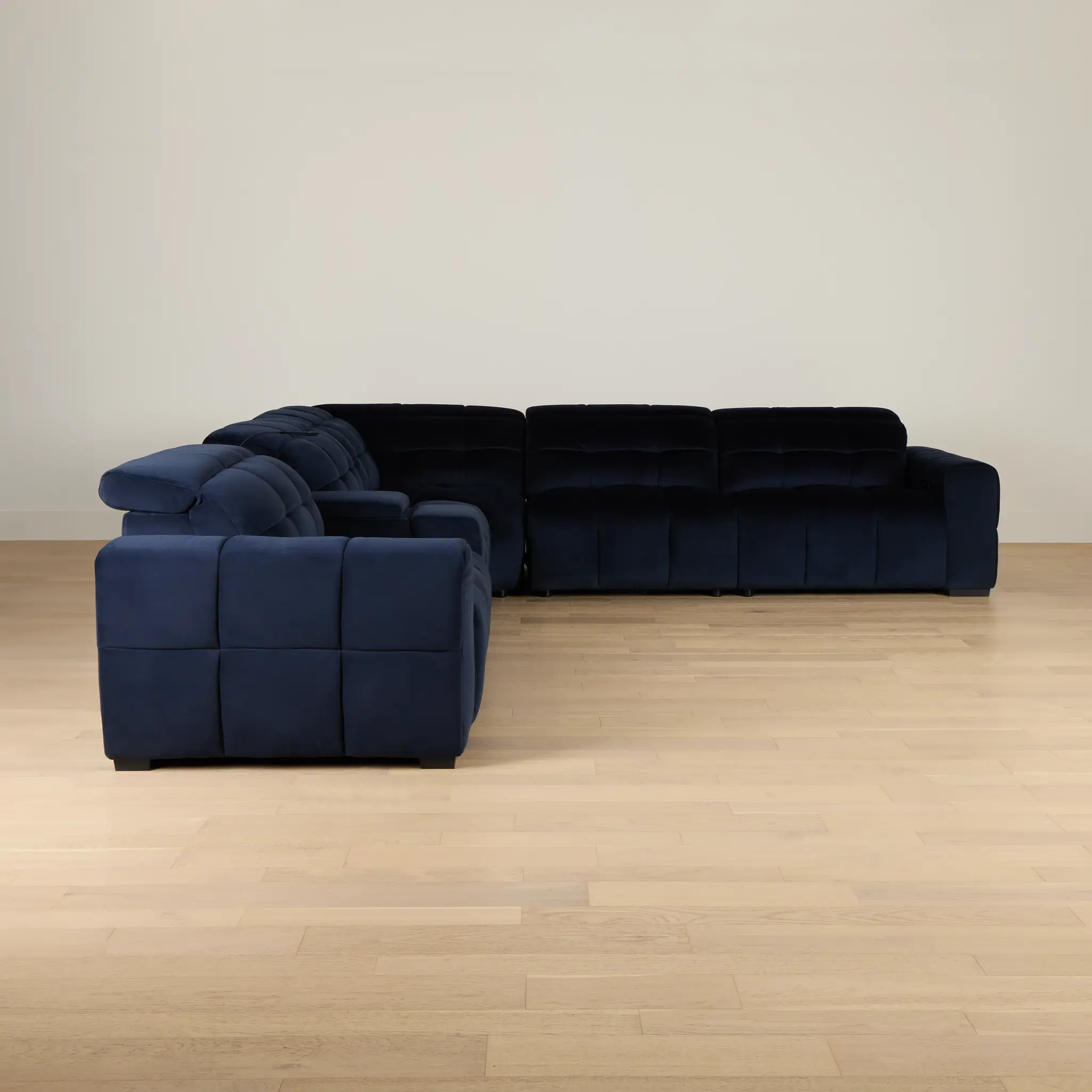 Gemma Navy Velvet Medium Triple Power Left Chaise Sectional Gemma Navy Velvet Medium Triple Power Left Chaise Sectional