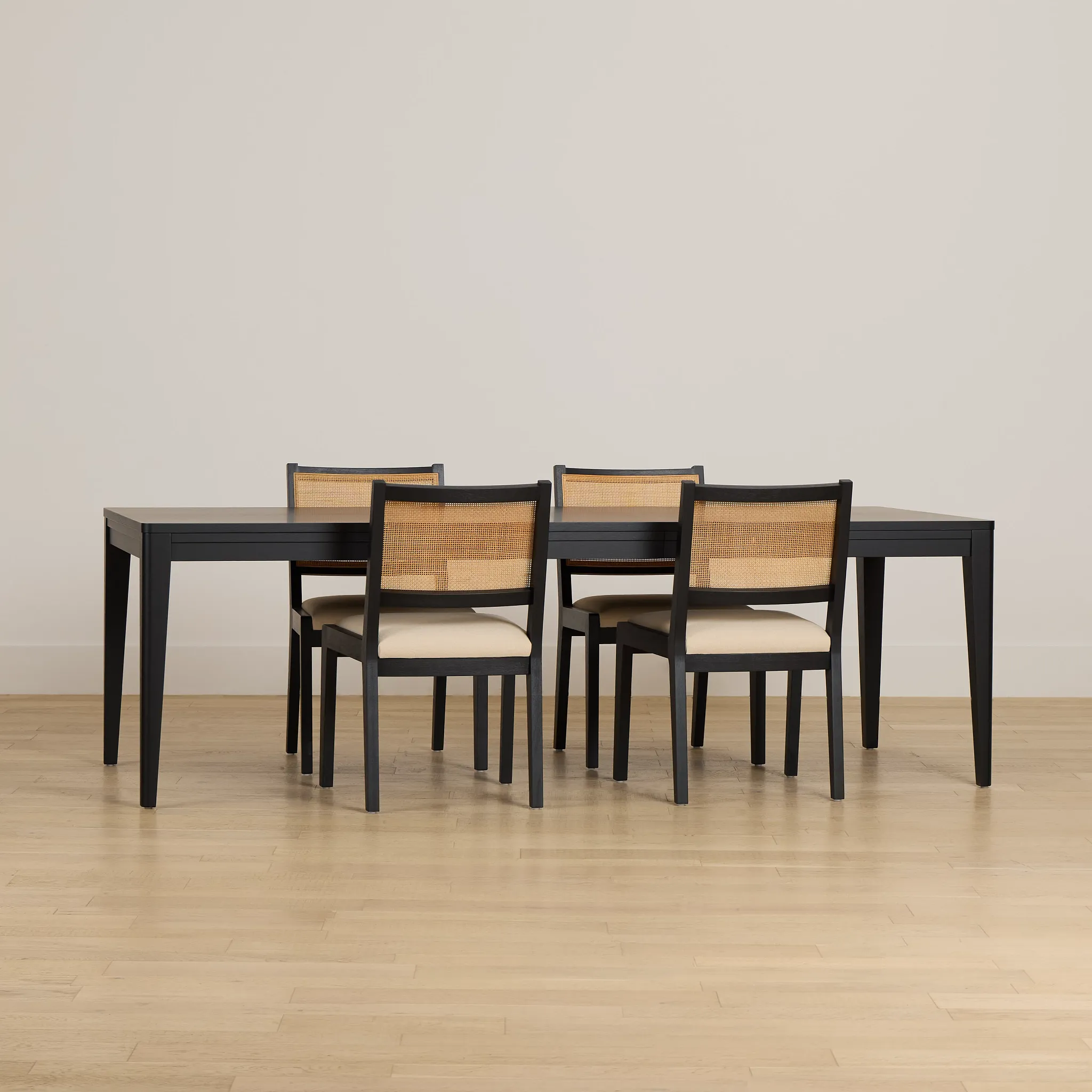 Pacific Black Rectangular Table & 4 Upholstered Chairs