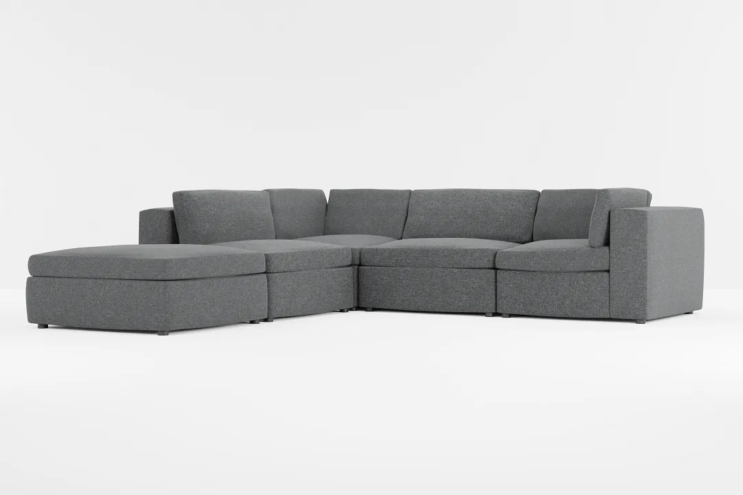 Destin Delray Dark Gray Fabric 5pc Bumper Sectional