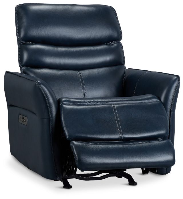 Preston Dark Blue Lthr/vinyl Power Recliner With Heat And Massage