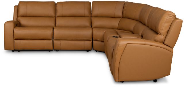 Summit Light Brown Lthr/vinyl Medium Triple Power 2-arm Sectional