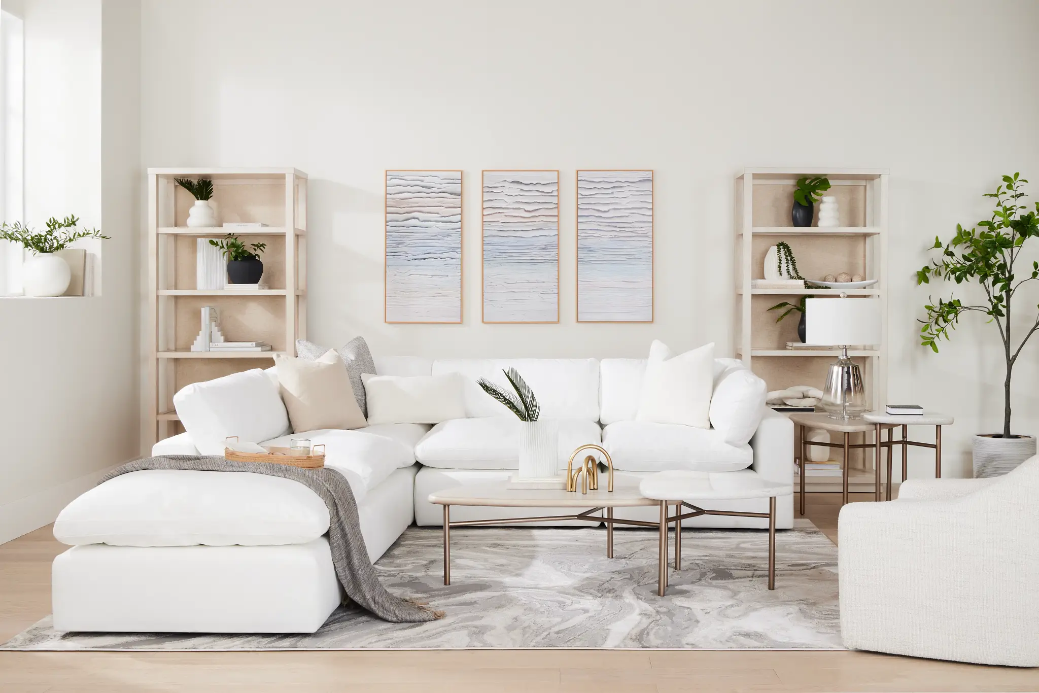 Grant White Fabric 5pc Bumper Sectional Grant White Fabric 5pc Bumper Sectional