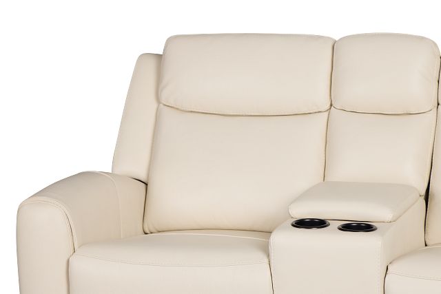 Walker Ivory Lthr/vinyl Reclining Console Loveseat
