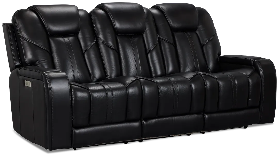 Eclipse Black Lthr/vinyl Power Reclining Sofa W/ Massage