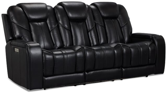 Eclipse Black Lthr/vinyl Power Reclining Sofa W/ Massage