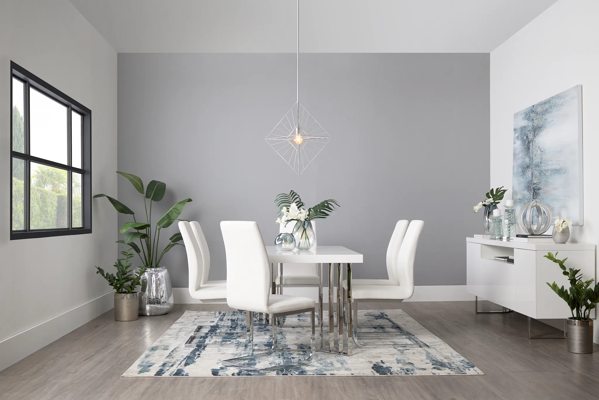 Axel White Table & 4 Upholstered Chairs