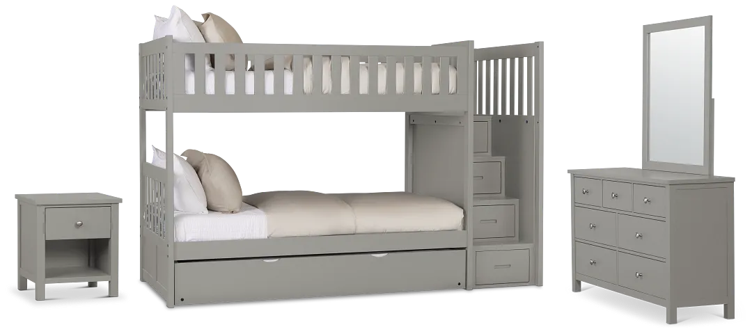 Charleston Gray Step Bunk Bed Trundle Bedroom