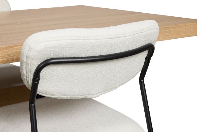Lynden Light Tone Rect Table & 4 White Metal Upholstered Side Chairs