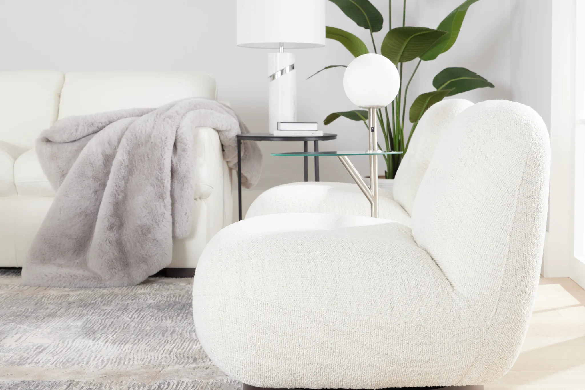 Aaliyah White Fabric Swivel Accent Chair