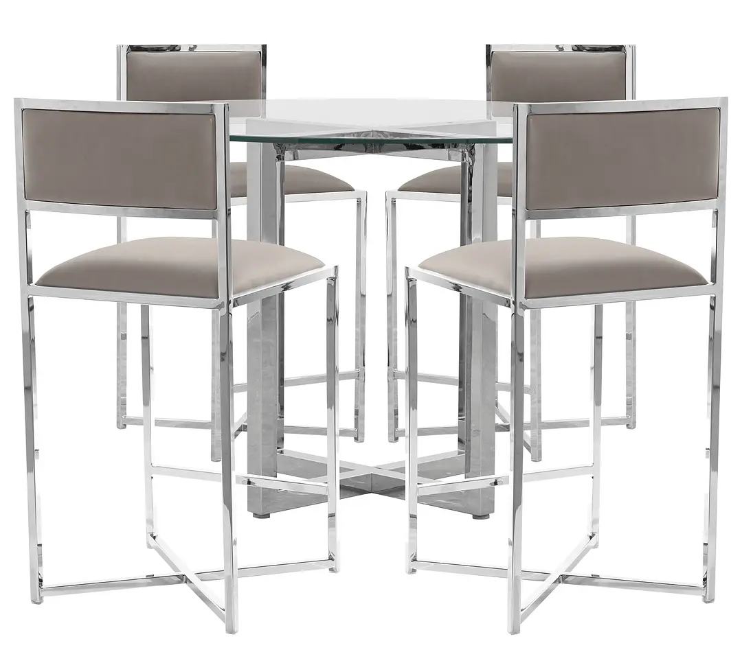 Amalfi Taupe Glass High Table & 4 Metal Barstools Amalfi Taupe Glass High Table & 4 Metal Barstools