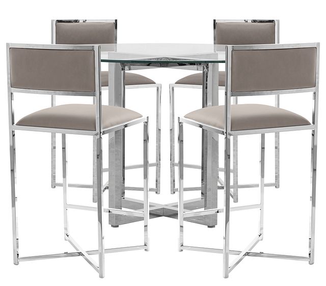 Amalfi Taupe Glass High Table & 4 Metal Barstools